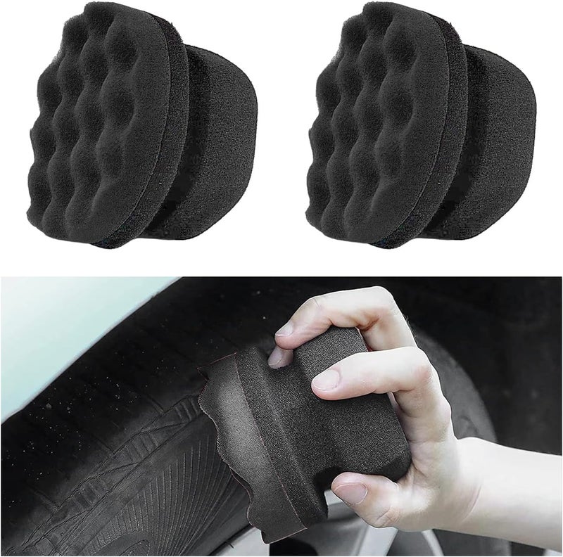 Wevdn 2PCS Tire Shine Applicator, Durable & Reusable Hex Grip Tire Dressing Sponge Foam Detailing Pad, Washable Round Shape Wheel Tire Shine Car Cleaning Sponge, Car Accessories (Black-Small) - Image 1